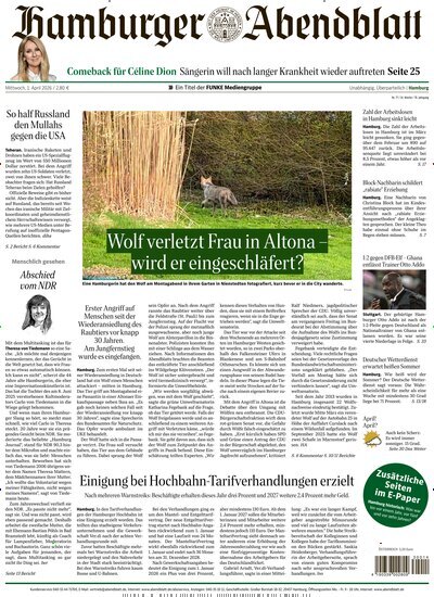 Titelbild der Ausgabe 77/2026 von Hamburger Abendblatt. Diese Zeitschrift und viele weitere Zeitungsabos als Abo oder epaper bei United Kiosk online kaufen.
