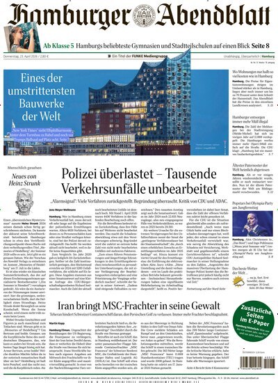 Titelbild der Ausgabe 94/2026 von Hamburger Abendblatt. Diese Zeitschrift und viele weitere Zeitungsabos als Abo oder epaper bei United Kiosk online kaufen.