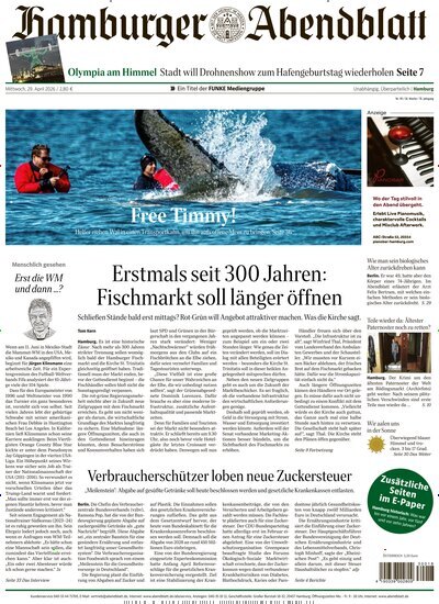 Titelbild der Ausgabe 99/2026 von Hamburger Abendblatt. Diese Zeitschrift und viele weitere Zeitungsabos als Abo oder epaper bei United Kiosk online kaufen.