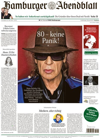 Titelbild der Ausgabe 112/2026 von Hamburger Abendblatt. Diese Zeitschrift und viele weitere Zeitungsabos als Abo oder epaper bei United Kiosk online kaufen.