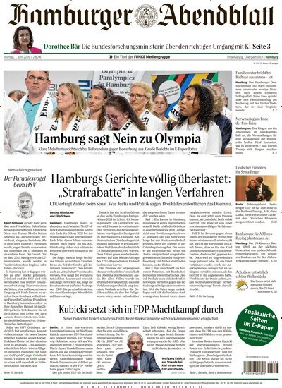 Titelbild der Ausgabe 124/2026 von Hamburger Abendblatt. Diese Zeitschrift und viele weitere Zeitungsabos als Abo oder epaper bei United Kiosk online kaufen.