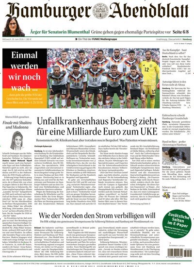 Titelbild der Ausgabe 132/2026 von Hamburger Abendblatt. Diese Zeitschrift und viele weitere Zeitungsabos als Abo oder epaper bei United Kiosk online kaufen.