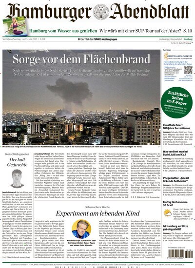 Titelbild der Ausgabe 136/2025 von Hamburger Abendblatt. Diese Zeitschrift und viele weitere Zeitungsabos als Abo oder epaper bei United Kiosk online kaufen.