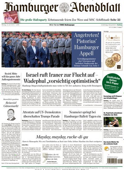 Titelbild der Ausgabe 137/2025 von Hamburger Abendblatt. Diese Zeitschrift und viele weitere Zeitungsabos als Abo oder epaper bei United Kiosk online kaufen.