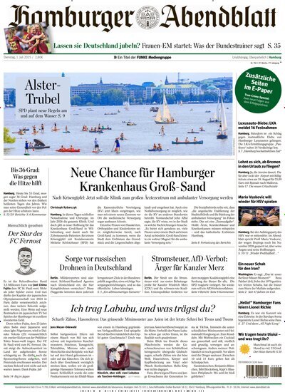 Titelbild der Ausgabe 150/2025 von Hamburger Abendblatt. Diese Zeitschrift und viele weitere Zeitungsabos als Abo oder epaper bei United Kiosk online kaufen.