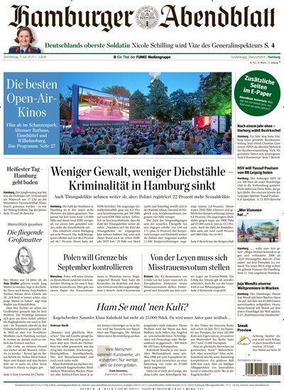 Titelbild der Ausgabe 152/2025 von Hamburger Abendblatt. Diese Zeitschrift und viele weitere Zeitungsabos als Abo oder epaper bei United Kiosk online kaufen.