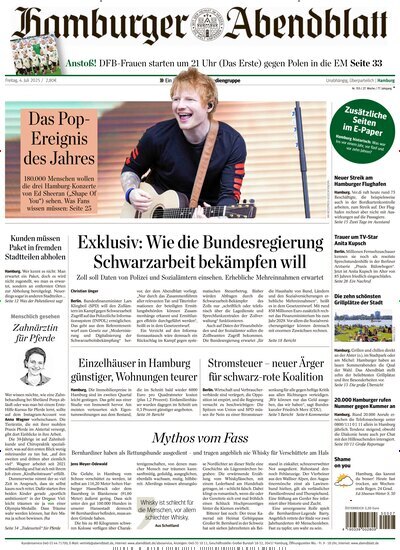 Titelbild der Ausgabe 153/2025 von Hamburger Abendblatt. Diese Zeitschrift und viele weitere Zeitungsabos als Abo oder epaper bei United Kiosk online kaufen.