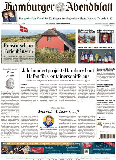 Titelbild der Ausgabe 154/2025 von Hamburger Abendblatt. Diese Zeitschrift und viele weitere Zeitungsabos als Abo oder epaper bei United Kiosk online kaufen.