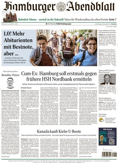 Titelbild der Ausgabe 156/2026 von Hamburger Abendblatt. Diese Zeitschrift und viele weitere Zeitungsabos als Abo oder epaper bei United Kiosk online kaufen.