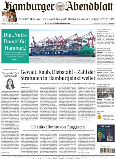 Titelbild der Ausgabe 161/2026 von Hamburger Abendblatt. Diese Zeitschrift und viele weitere Zeitungsabos als Abo oder epaper bei United Kiosk online kaufen.