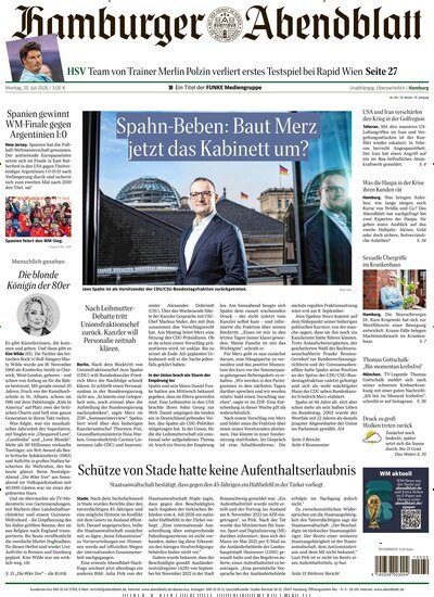Titelbild der Ausgabe 166/2026 von Hamburger Abendblatt. Diese Zeitschrift und viele weitere Zeitungsabos als Abo oder epaper bei United Kiosk online kaufen.