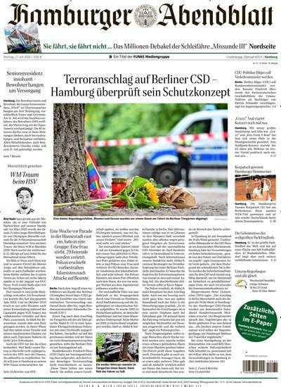 Titelbild der Ausgabe 172/2026 von Hamburger Abendblatt. Diese Zeitschrift und viele weitere Zeitungsabos als Abo oder epaper bei United Kiosk online kaufen.