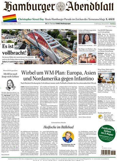 Titelbild der Ausgabe 177/2026 von Hamburger Abendblatt. Diese Zeitschrift und viele weitere Zeitungsabos als Abo oder epaper bei United Kiosk online kaufen.
