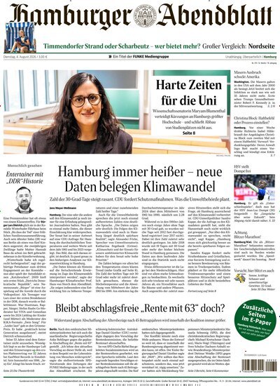 Titelbild der Ausgabe 179/2026 von Hamburger Abendblatt. Diese Zeitschrift und viele weitere Zeitungsabos als Abo oder epaper bei United Kiosk online kaufen.