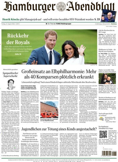 Titelbild der Ausgabe 194/2026 von Hamburger Abendblatt. Diese Zeitschrift und viele weitere Zeitungsabos als Abo oder epaper bei United Kiosk online kaufen.