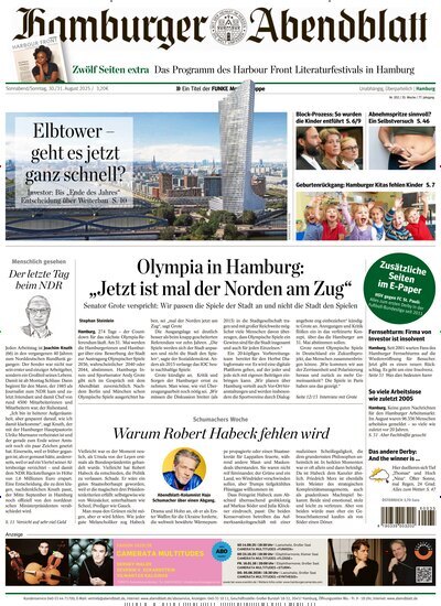 Titelbild der Ausgabe 202/2025 von Hamburger Abendblatt. Diese Zeitschrift und viele weitere Zeitungsabos als Abo oder epaper bei United Kiosk online kaufen.