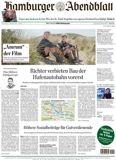 Titelbild der Ausgabe 235/2025 von Hamburger Abendblatt. Diese Zeitschrift und viele weitere Zeitungsabos als Abo oder epaper bei United Kiosk online kaufen.