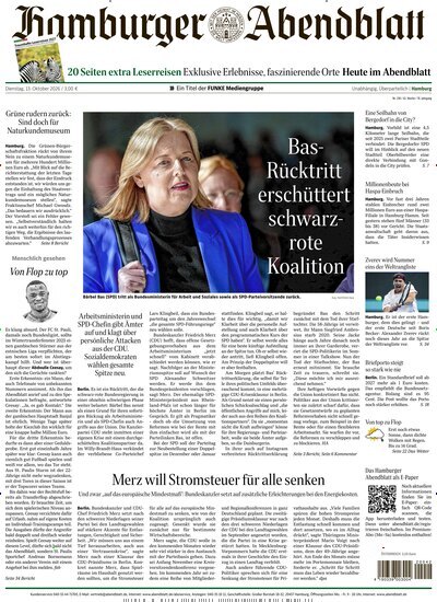 Titelbild der Ausgabe 238/2026 von Hamburger Abendblatt. Diese Zeitschrift und viele weitere Zeitungsabos als Abo oder epaper bei United Kiosk online kaufen.