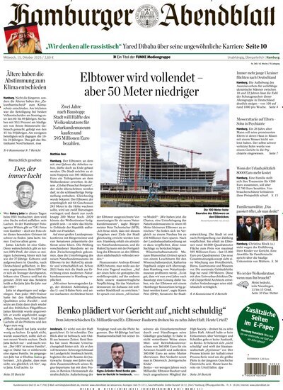 Titelbild der Ausgabe 240/2025 von Hamburger Abendblatt. Diese Zeitschrift und viele weitere Zeitungsabos als Abo oder epaper bei United Kiosk online kaufen.
