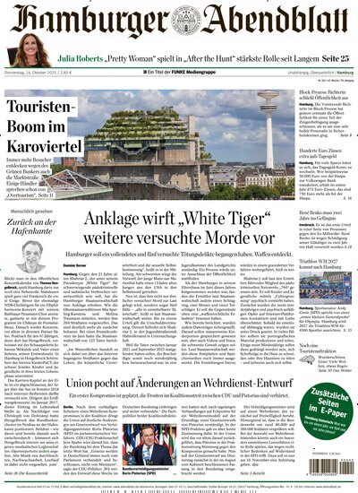 Titelbild der Ausgabe 241/2025 von Hamburger Abendblatt. Diese Zeitschrift und viele weitere Zeitungsabos als Abo oder epaper bei United Kiosk online kaufen.