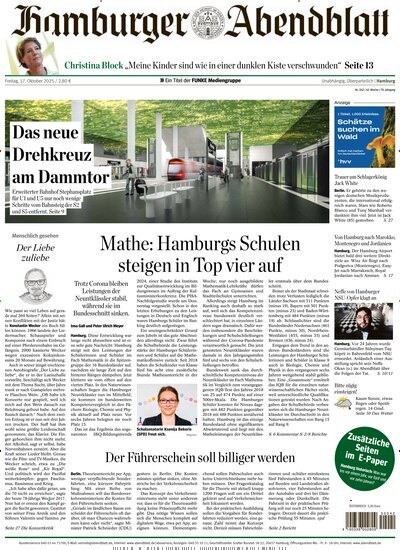 Titelbild der Ausgabe 242/2025 von Hamburger Abendblatt. Diese Zeitschrift und viele weitere Zeitungsabos als Abo oder epaper bei United Kiosk online kaufen.
