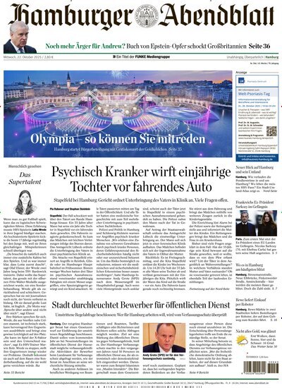 Titelbild der Ausgabe 246/2025 von Hamburger Abendblatt. Diese Zeitschrift und viele weitere Zeitungsabos als Abo oder epaper bei United Kiosk online kaufen.