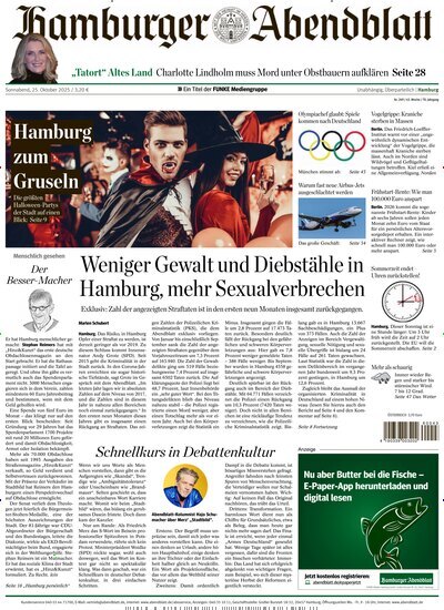 Titelbild der Ausgabe 249/2025 von Hamburger Abendblatt. Diese Zeitschrift und viele weitere Zeitungsabos als Abo oder epaper bei United Kiosk online kaufen.