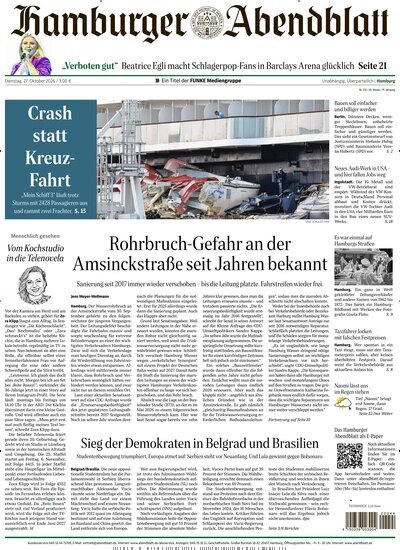 Titelbild der Ausgabe 250/2026 von Hamburger Abendblatt. Diese Zeitschrift und viele weitere Zeitungsabos als Abo oder epaper bei United Kiosk online kaufen.