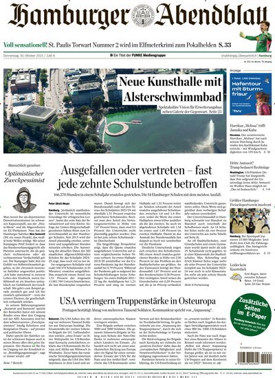 Titelbild der Ausgabe 253/2025 von Hamburger Abendblatt. Diese Zeitschrift und viele weitere Zeitungsabos als Abo oder epaper bei United Kiosk online kaufen.