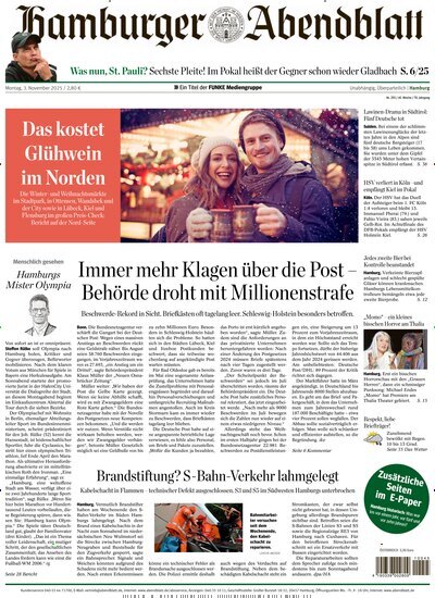 Titelbild der Ausgabe 255/2025 von Hamburger Abendblatt. Diese Zeitschrift und viele weitere Zeitungsabos als Abo oder epaper bei United Kiosk online kaufen.