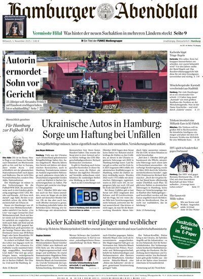 Titelbild der Ausgabe 257/2025 von Hamburger Abendblatt. Diese Zeitschrift und viele weitere Zeitungsabos als Abo oder epaper bei United Kiosk online kaufen.