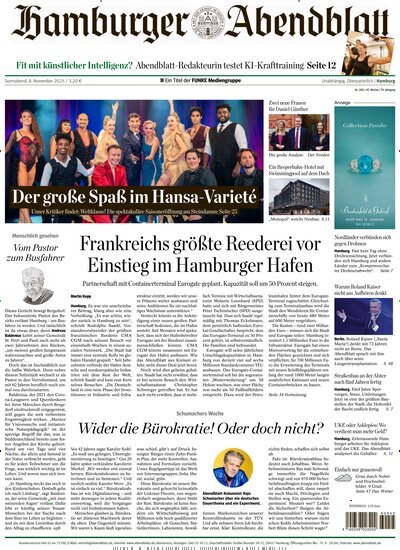 Titelbild der Ausgabe 260/2025 von Hamburger Abendblatt. Diese Zeitschrift und viele weitere Zeitungsabos als Abo oder epaper bei United Kiosk online kaufen.