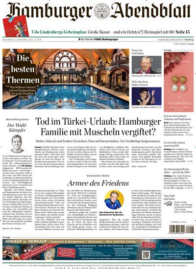 Titelbild der Ausgabe 266/2025 von Hamburger Abendblatt. Diese Zeitschrift und viele weitere Zeitungsabos als Abo oder epaper bei United Kiosk online kaufen.