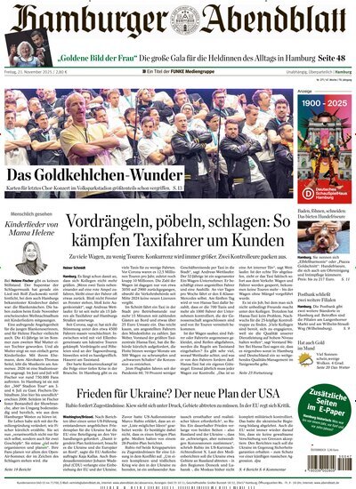 Titelbild der Ausgabe 271/2025 von Hamburger Abendblatt. Diese Zeitschrift und viele weitere Zeitungsabos als Abo oder epaper bei United Kiosk online kaufen.