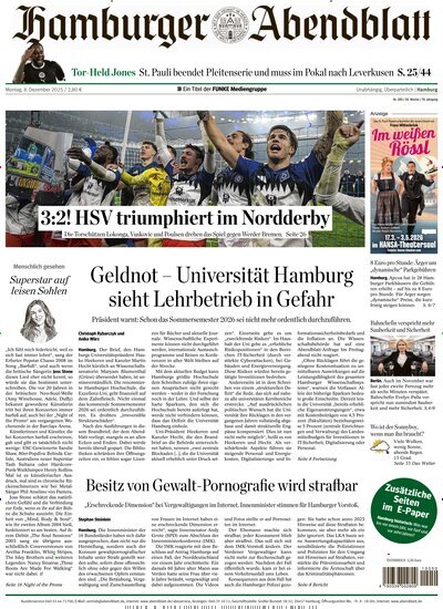 Titelbild der Ausgabe 285/2025 von Hamburger Abendblatt. Diese Zeitschrift und viele weitere Zeitungsabos als Abo oder epaper bei United Kiosk online kaufen.