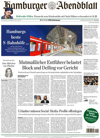 Titelbild der Ausgabe 288/2025 von Hamburger Abendblatt. Diese Zeitschrift und viele weitere Zeitungsabos als Abo oder epaper bei United Kiosk online kaufen.