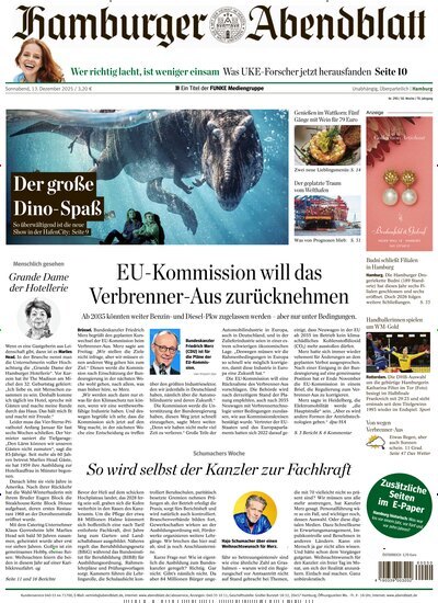 Titelbild der Ausgabe 290/2025 von Hamburger Abendblatt. Diese Zeitschrift und viele weitere Zeitungsabos als Abo oder epaper bei United Kiosk online kaufen.