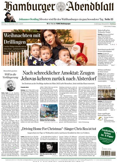 Titelbild der Ausgabe 298/2025 von Hamburger Abendblatt. Diese Zeitschrift und viele weitere Zeitungsabos als Abo oder epaper bei United Kiosk online kaufen.