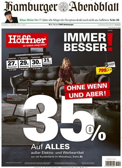 Titelbild der Ausgabe 300/2025 von Hamburger Abendblatt. Diese Zeitschrift und viele weitere Zeitungsabos als Abo oder epaper bei United Kiosk online kaufen.