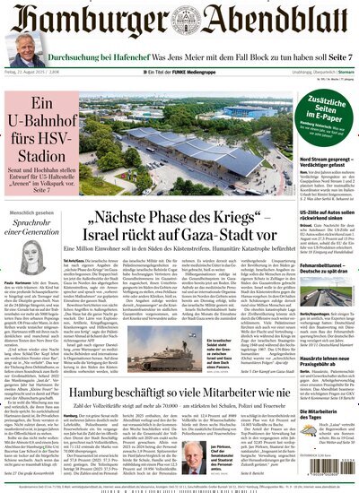 Titelbild der Ausgabe 195/2025 von Hamburger Abendblatt Stormarn. Diese Zeitschrift und viele weitere Zeitungsabos als Abo oder epaper bei United Kiosk online kaufen.