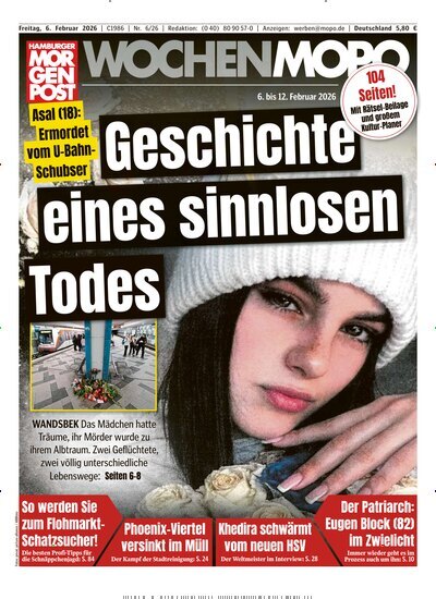 Titelbild der Ausgabe 6/2026 von Hamburger Morgenpost. Diese Zeitschrift und viele weitere Zeitungsabos als Abo oder epaper bei United Kiosk online kaufen.