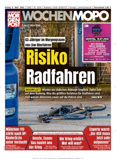 Titelbild der Ausgabe 10/2026 von Hamburger Morgenpost. Diese Zeitschrift und viele weitere Zeitungsabos als Abo oder epaper bei United Kiosk online kaufen.