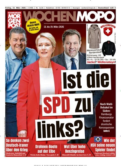 Titelbild der Ausgabe 11/2026 von Hamburger Morgenpost. Diese Zeitschrift und viele weitere Zeitungsabos als Abo oder epaper bei United Kiosk online kaufen.