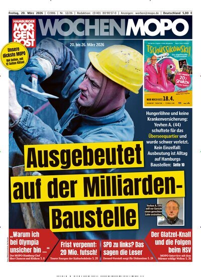 Titelbild der Ausgabe 12/2026 von Hamburger Morgenpost. Diese Zeitschrift und viele weitere Zeitungsabos als Abo oder epaper bei United Kiosk online kaufen.