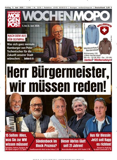 Titelbild der Ausgabe 23/2026 von Hamburger Morgenpost. Diese Zeitschrift und viele weitere Zeitungsabos als Abo oder epaper bei United Kiosk online kaufen.