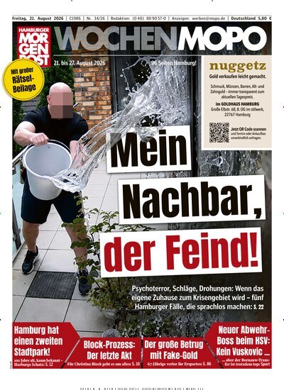Titelbild der Ausgabe 34/2026 von Hamburger Morgenpost. Diese Zeitschrift und viele weitere Zeitungsabos als Abo oder epaper bei United Kiosk online kaufen.