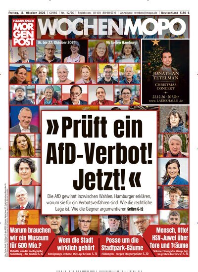 Titelbild der Ausgabe 42/2026 von Hamburger Morgenpost. Diese Zeitschrift und viele weitere Zeitungsabos als Abo oder epaper bei United Kiosk online kaufen.