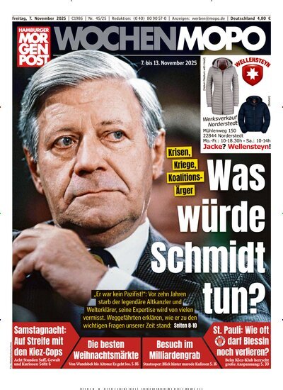 Titelbild der Ausgabe 45/2025 von Hamburger Morgenpost. Diese Zeitschrift und viele weitere Zeitungsabos als Abo oder epaper bei United Kiosk online kaufen.