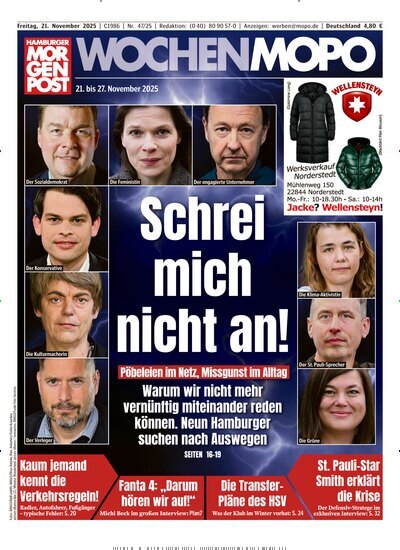 Titelbild der Ausgabe 47/2025 von Hamburger Morgenpost. Diese Zeitschrift und viele weitere Zeitungsabos als Abo oder epaper bei United Kiosk online kaufen.