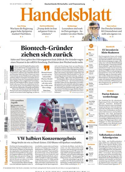 Titelbild der Ausgabe 49/2026 von Handelsblatt. Diese Zeitschrift und viele weitere Zeitungsabos als Abo oder epaper bei United Kiosk online kaufen.